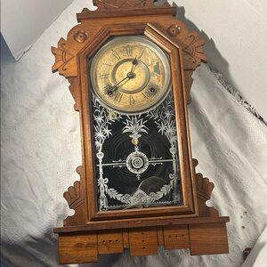 Vintage Wooden Wall Clock with Glass Etching